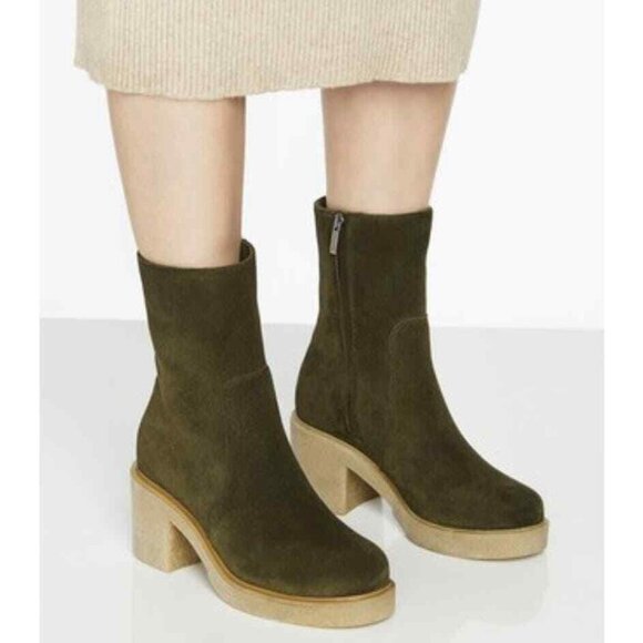 La Canadienne Zed Women's Heel Short Boots Waterproof Olive Green Oiled Suede 6 - Picture 1 of 12